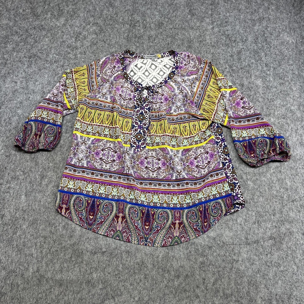 Figueroa & Flower Shirt Womens L Multicolor Paisley Floral Crochet Tunic Boho